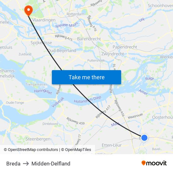 Breda to Midden-Delfland map