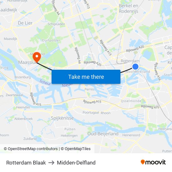 Rotterdam Blaak to Midden-Delfland map