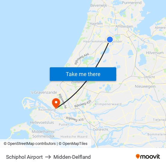 Schiphol Airport to Midden-Delfland map