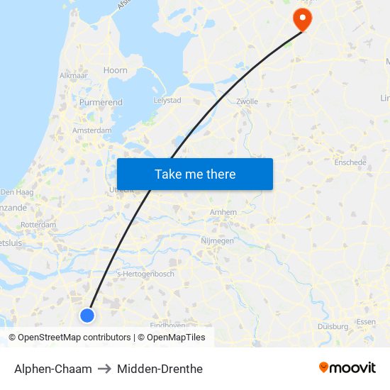 Alphen-Chaam to Midden-Drenthe map