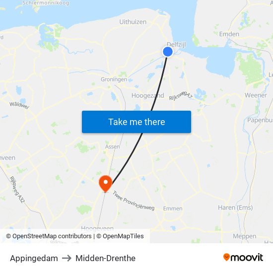 Appingedam to Midden-Drenthe map