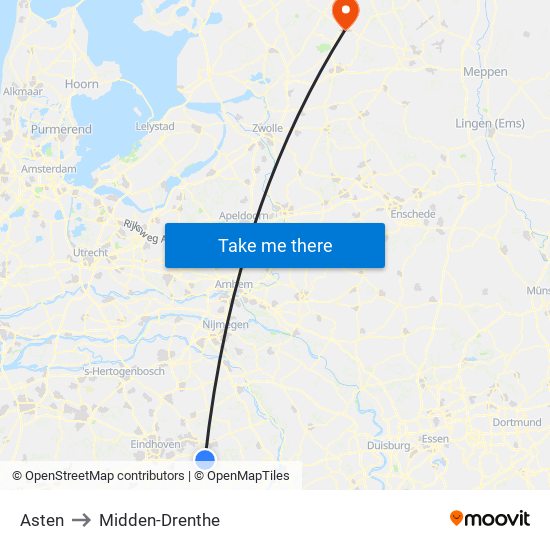 Asten to Midden-Drenthe map