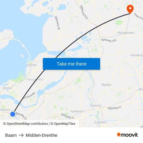Baarn to Midden-Drenthe map