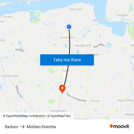 Bedum to Midden-Drenthe map