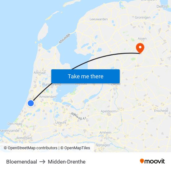 Bloemendaal to Midden-Drenthe map