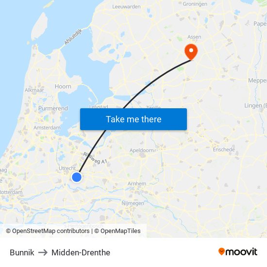 Bunnik to Midden-Drenthe map