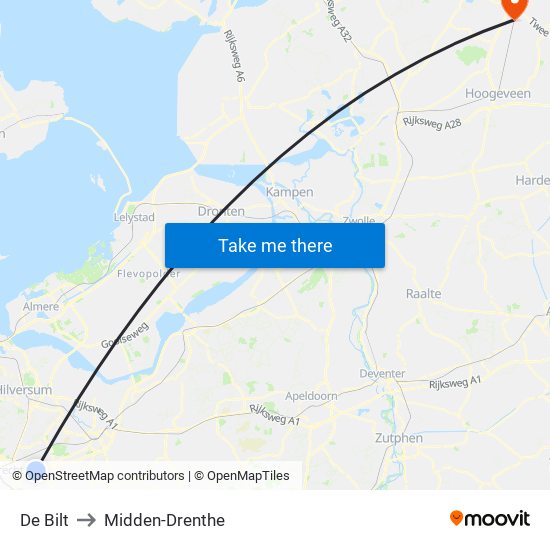 De Bilt to Midden-Drenthe map