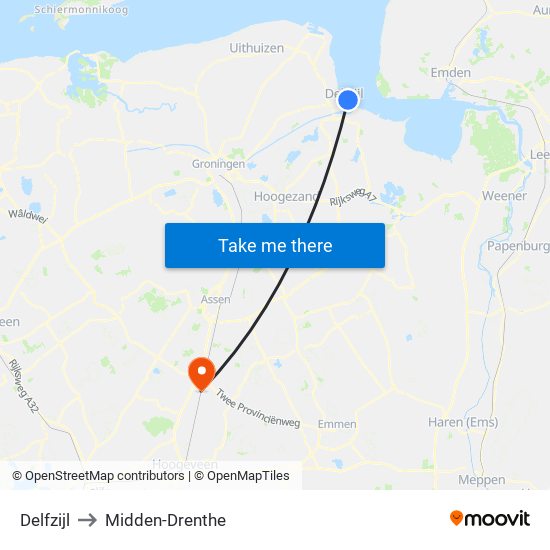 Delfzijl to Midden-Drenthe map