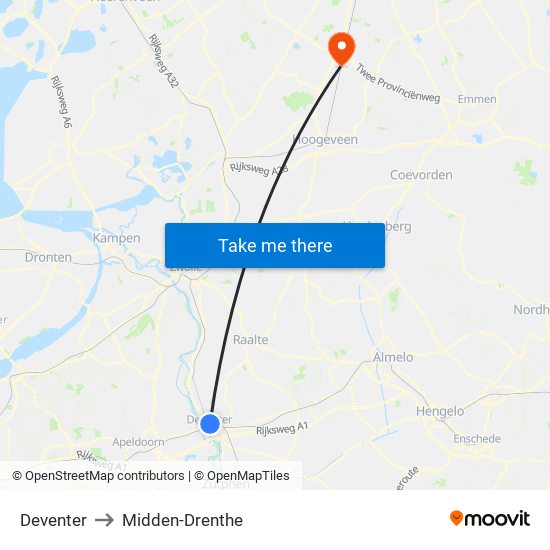 Deventer to Midden-Drenthe map