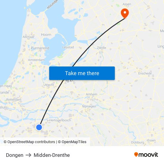 Dongen to Midden-Drenthe map