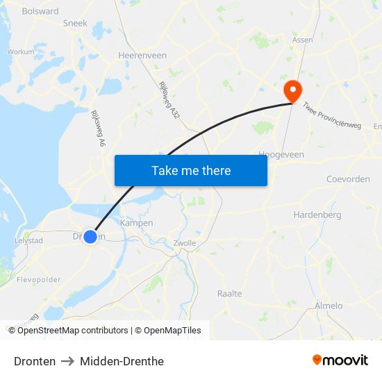 Dronten to Midden-Drenthe map