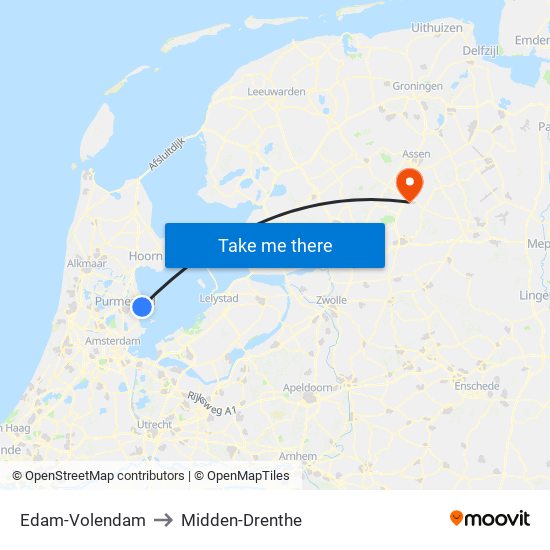 Edam-Volendam to Midden-Drenthe map