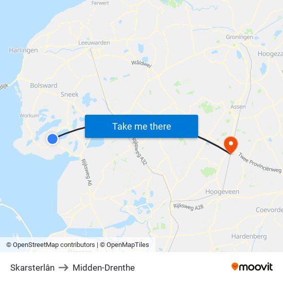 Skarsterlân to Midden-Drenthe map