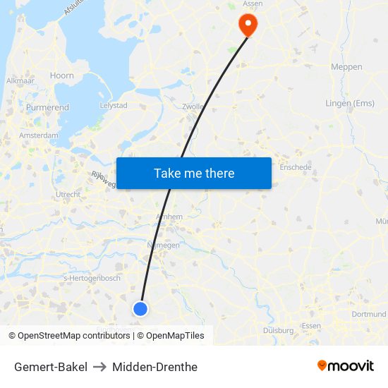 Gemert-Bakel to Midden-Drenthe map