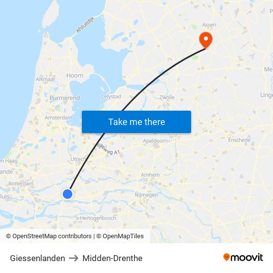Giessenlanden to Midden-Drenthe map