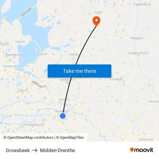 Groesbeek to Midden-Drenthe map