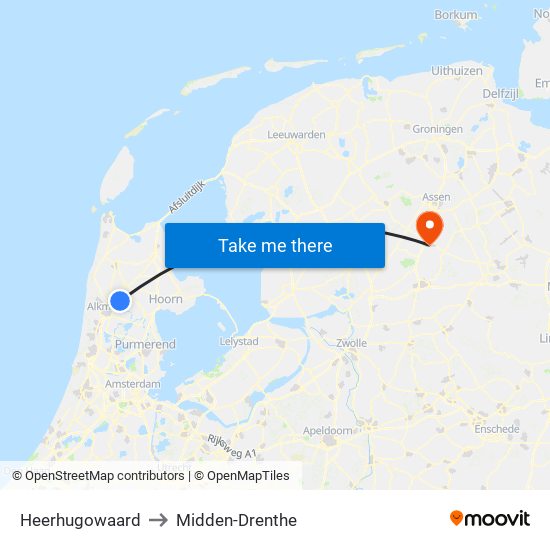 Heerhugowaard to Midden-Drenthe map