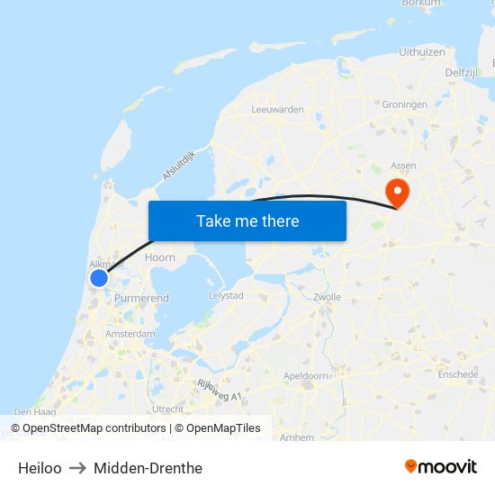 Heiloo to Midden-Drenthe map