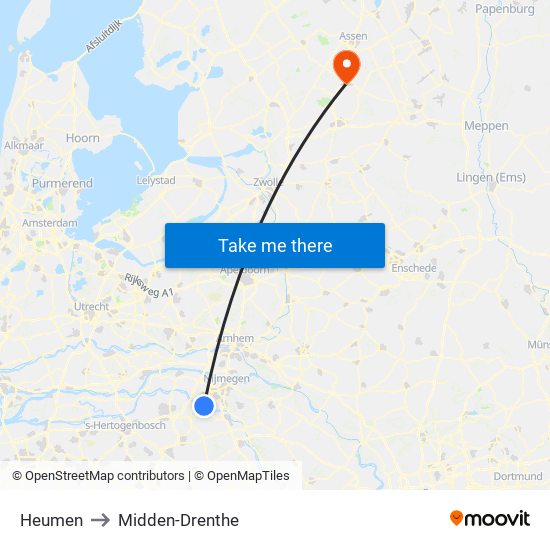 Heumen to Midden-Drenthe map