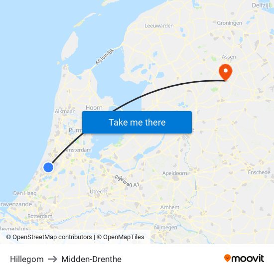 Hillegom to Midden-Drenthe map