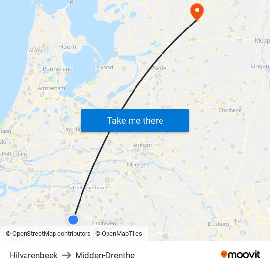 Hilvarenbeek to Midden-Drenthe map