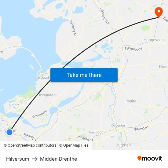 Hilversum to Midden-Drenthe map