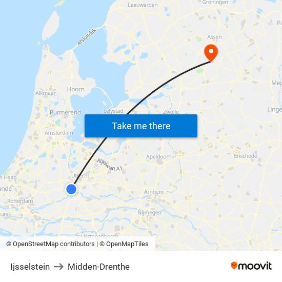 Ijsselstein to Midden-Drenthe map