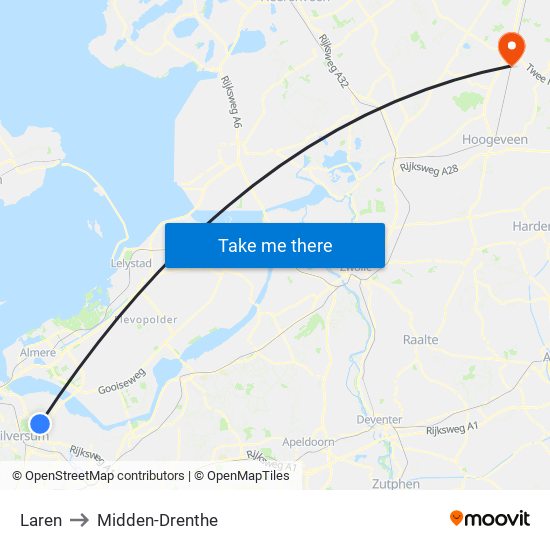 Laren to Midden-Drenthe map