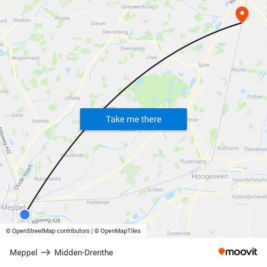 Meppel to Midden-Drenthe map