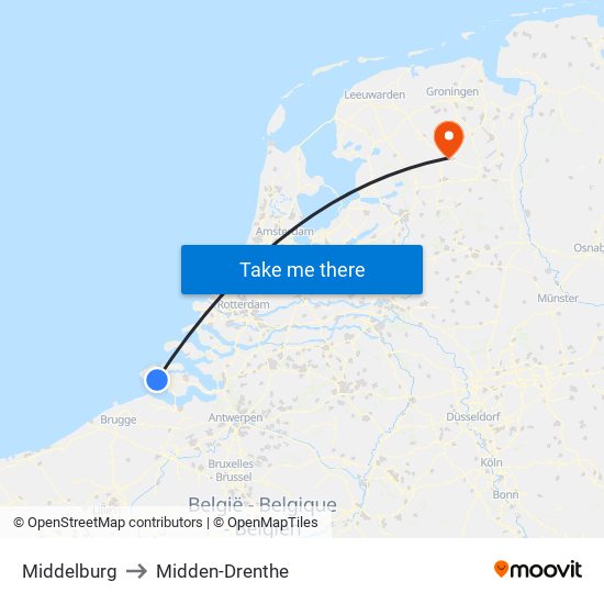 Middelburg to Midden-Drenthe map