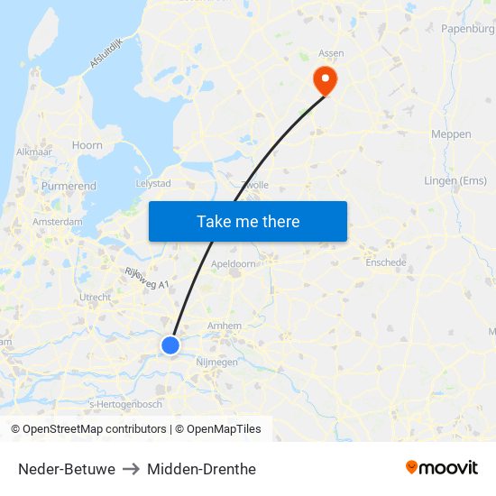 Neder-Betuwe to Midden-Drenthe map