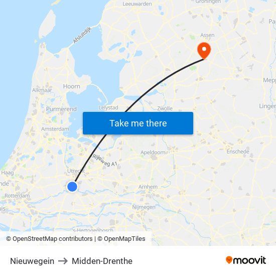 Nieuwegein to Midden-Drenthe map