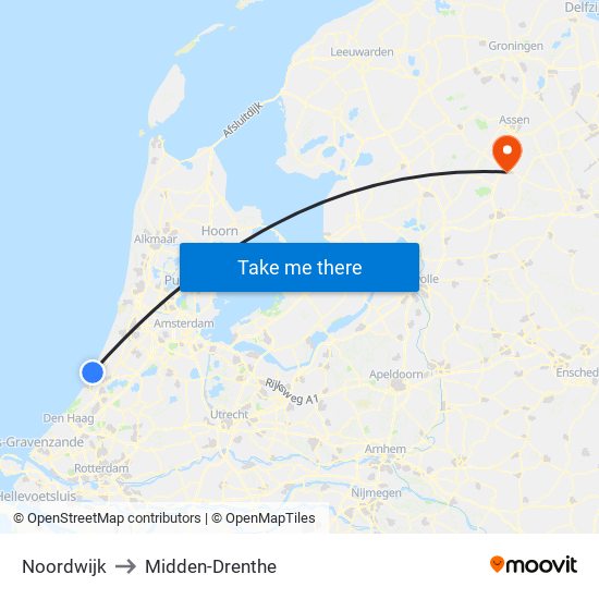 Noordwijk to Midden-Drenthe map