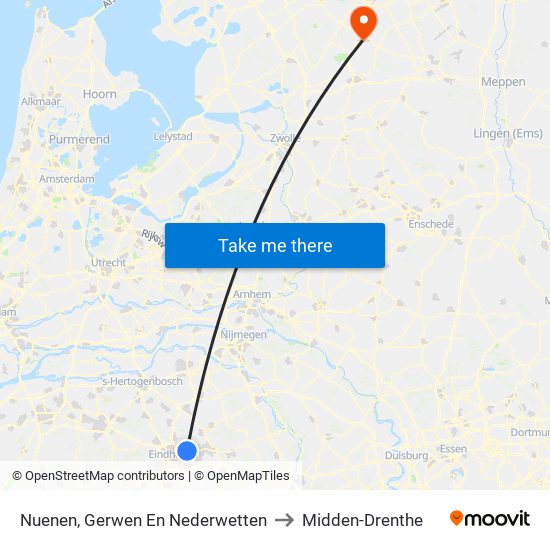 Nuenen, Gerwen En Nederwetten to Midden-Drenthe map