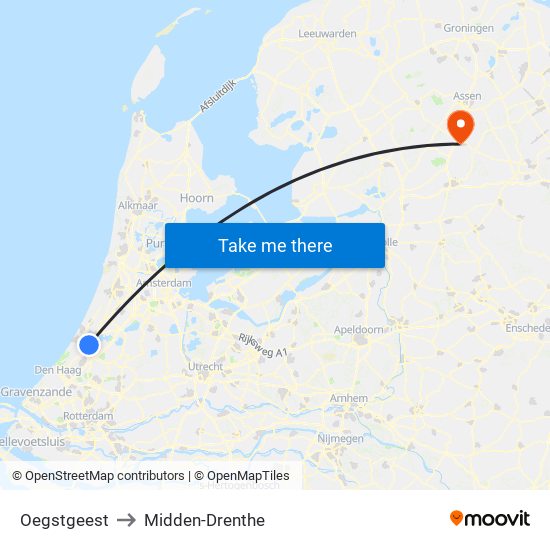 Oegstgeest to Midden-Drenthe map