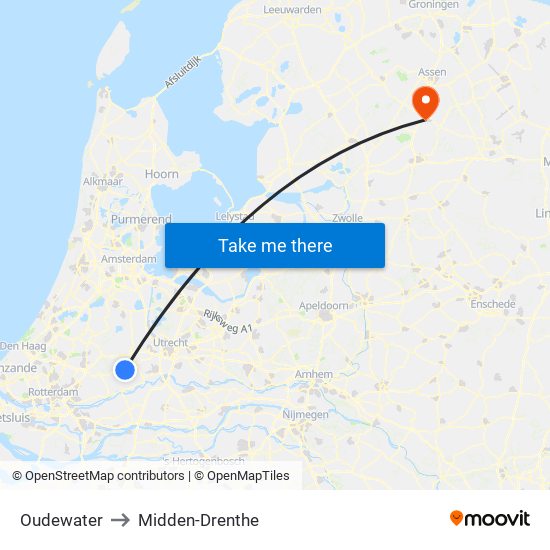 Oudewater to Midden-Drenthe map