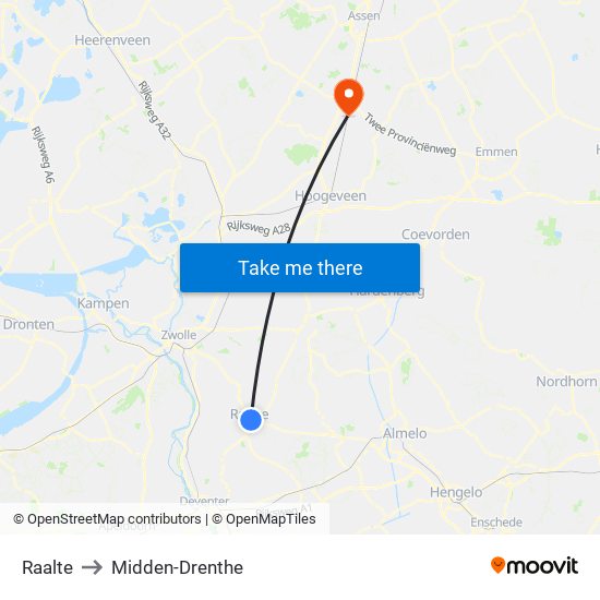 Raalte to Midden-Drenthe map