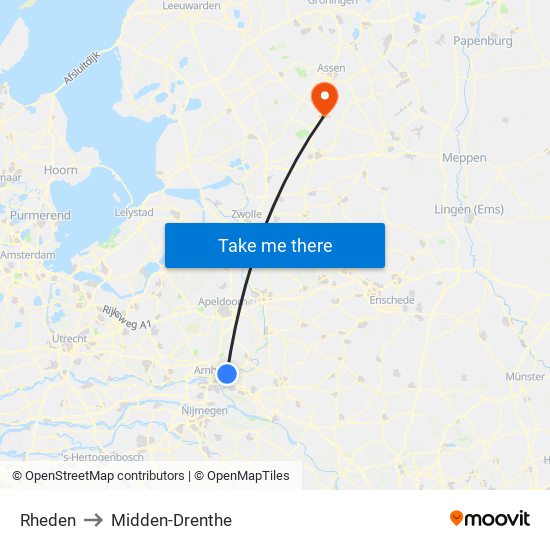 Rheden to Midden-Drenthe map