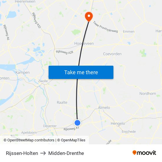 Rijssen-Holten to Midden-Drenthe map