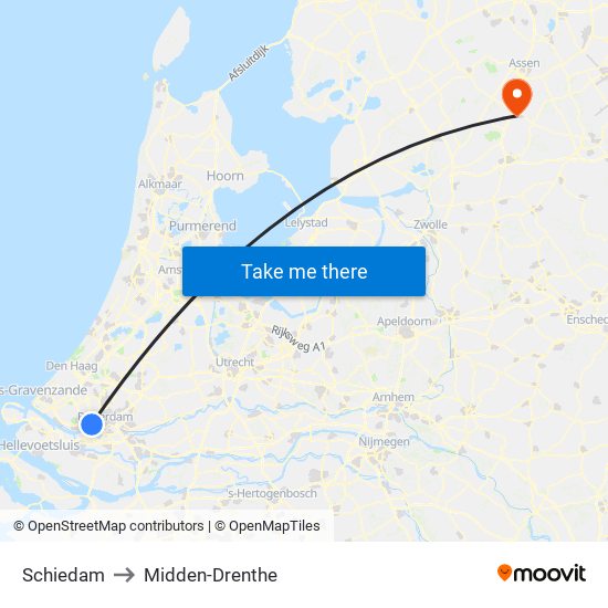 Schiedam to Midden-Drenthe map