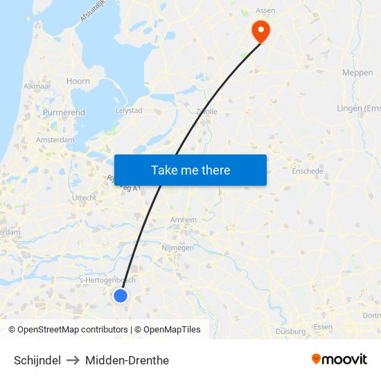 Schijndel to Midden-Drenthe map