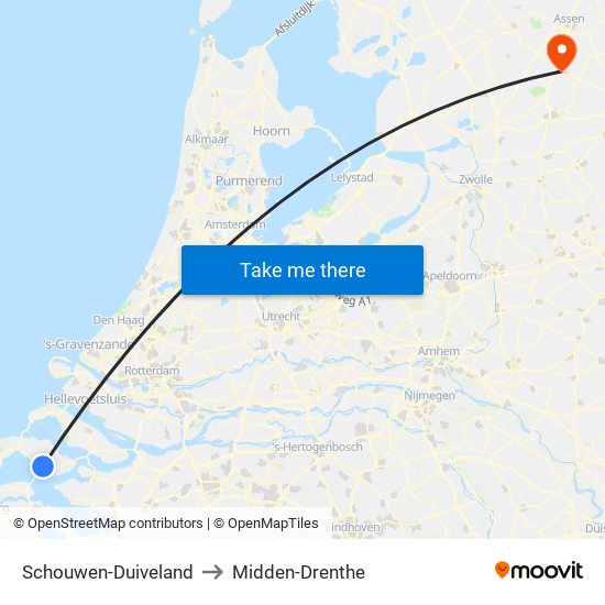Schouwen-Duiveland to Midden-Drenthe map