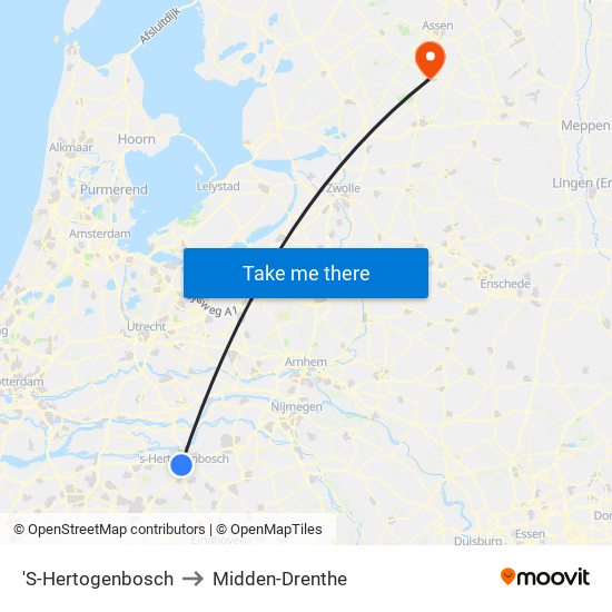 'S-Hertogenbosch to Midden-Drenthe map