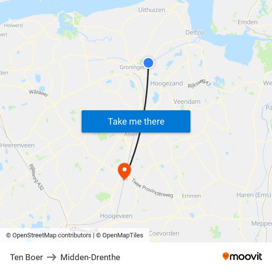 Ten Boer to Midden-Drenthe map