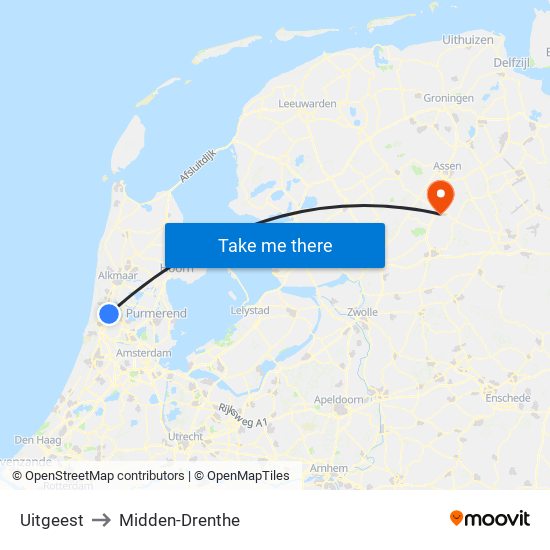 Uitgeest to Midden-Drenthe map