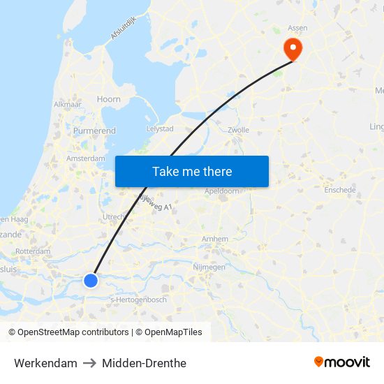 Werkendam to Midden-Drenthe map