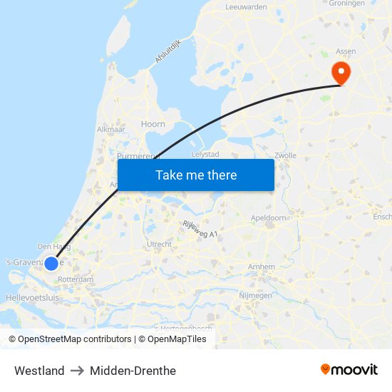 Westland to Midden-Drenthe map