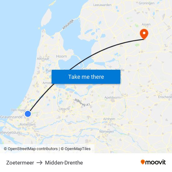 Zoetermeer to Midden-Drenthe map