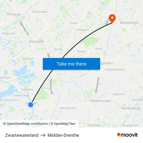 Zwartewaterland to Midden-Drenthe map