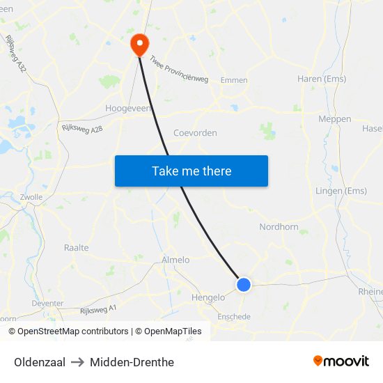 Oldenzaal to Midden-Drenthe map